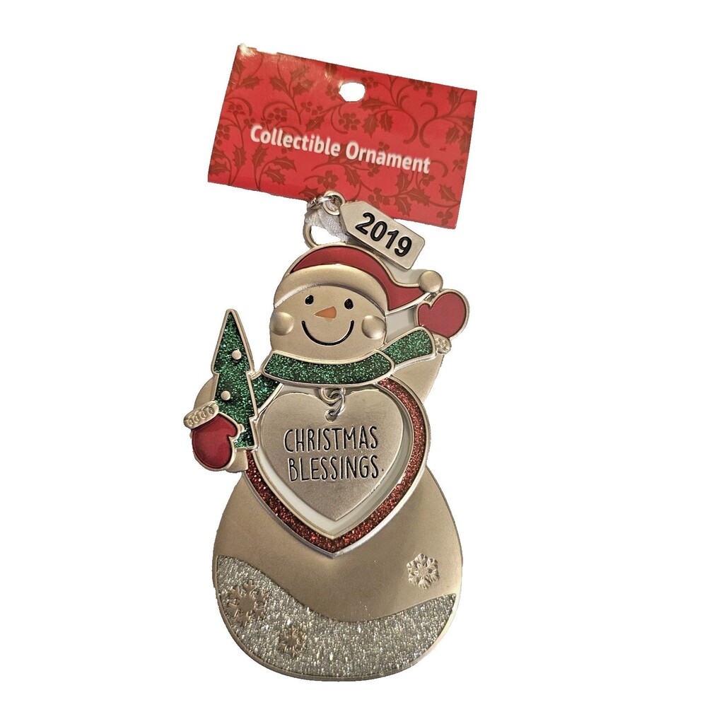 Snowman Metal Ornament "Christmas Blessings" Collectible 2019 Metal Tag NWT
